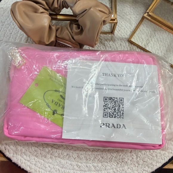 Prada Novelty/GWP Pink Crossbody Bag with Novelty Tan Scrunchie - NWT - Picture 12 of 13